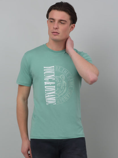 Men's Light Green Round neck Half Sleeve T-Shirt with Print