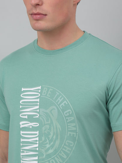 Men's Light Green Round neck Half Sleeve T-Shirt with Print