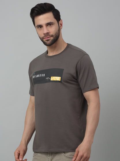 Men's Dark   Grey Round neck Half Sleeve T-Shirt with Print