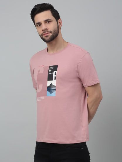 Men's Dusty Pink Round neck Half Sleeve T-Shirt with Print
