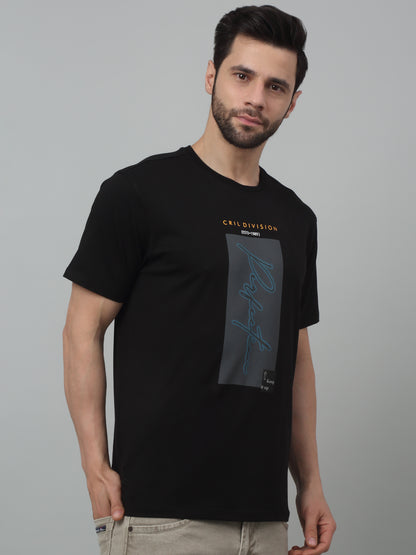 Men's Black  Round neck Half Sleeve T-Shirt with Typographic print