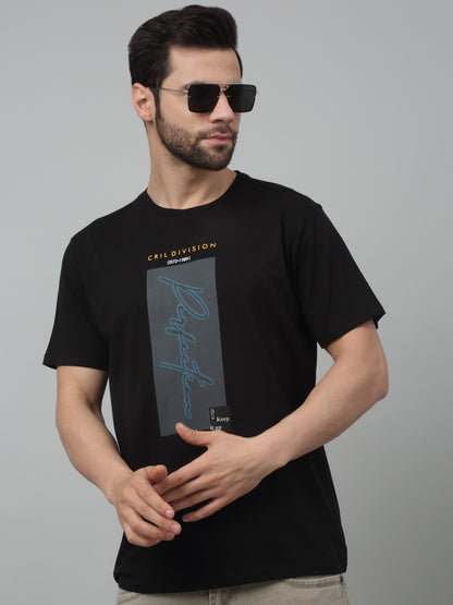 Men's Black  Round neck Half Sleeve T-Shirt with Typographic print