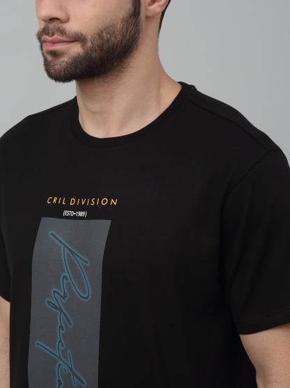 Men's Black  Round neck Half Sleeve T-Shirt with Typographic print