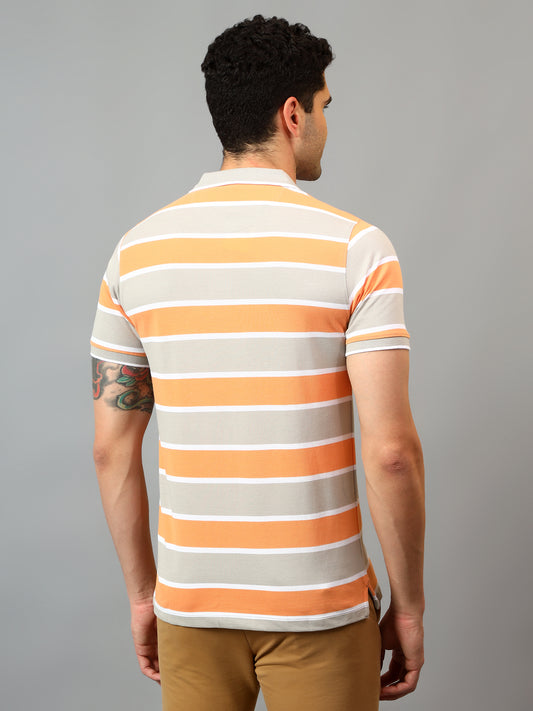 T-Shirt for Men | Breathable & Soft with Color Fastness Regular Fit Polo Neck Poly Cotton Fabric Striped Pattern