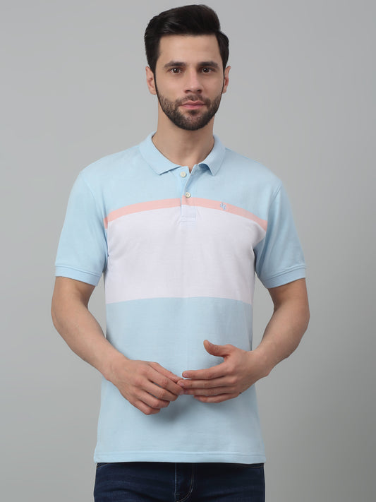 T-Shirt for Men | Breathable & Soft with Color Fastness Regular Fit Polo Neck Poly Cotton Fabric Colour Block Pattern