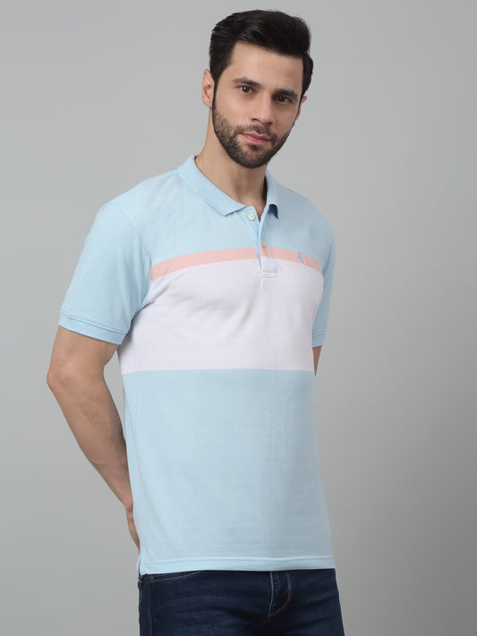 T-Shirt for Men | Breathable & Soft with Color Fastness Regular Fit Polo Neck Poly Cotton Fabric Colour Block Pattern