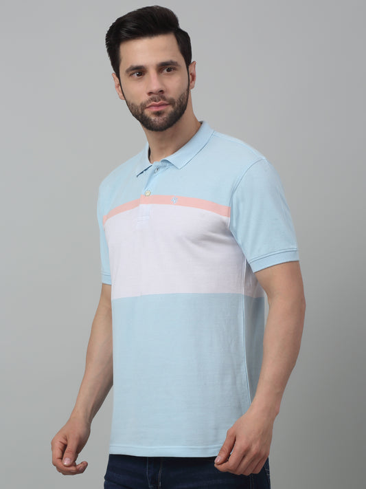 T-Shirt for Men | Breathable & Soft with Color Fastness Regular Fit Polo Neck Poly Cotton Fabric Colour Block Pattern