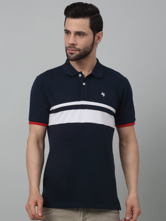 T-Shirt for Men | Breathable & Soft with Color Fastness Regular Fit Polo Neck Poly Cotton Fabric Striped Pattern