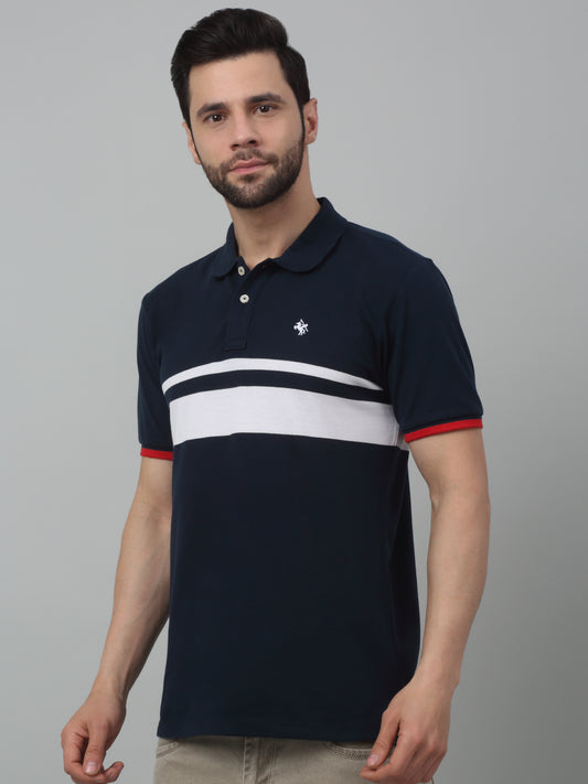 T-Shirt for Men | Breathable & Soft with Color Fastness Regular Fit Polo Neck Poly Cotton Fabric Striped Pattern