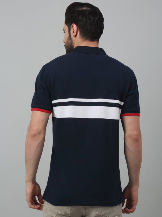 T-Shirt for Men | Breathable & Soft with Color Fastness Regular Fit Polo Neck Poly Cotton Fabric Striped Pattern