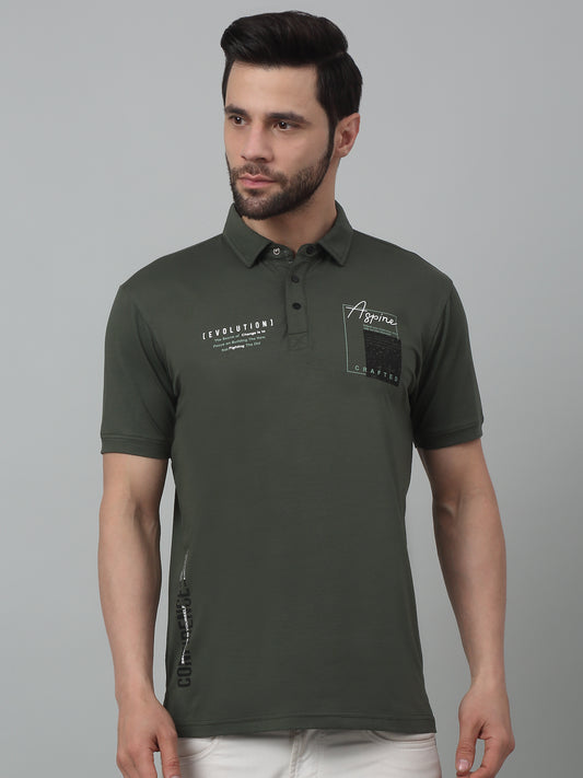 T-Shirt for Men | Breathable & Soft with Color Fastness Regular Fit Polo Neck Cotton Blend Fabric Printed Pattern