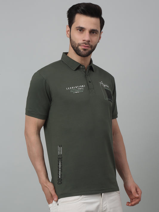 T-Shirt for Men | Breathable & Soft with Color Fastness Regular Fit Polo Neck Cotton Blend Fabric Printed Pattern