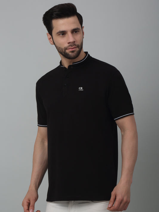 T-Shirt for Men | Breathable & Soft with Color Fastness Regular Fit Mandarin Collar Poly Cotton Fabric Solid Pattern