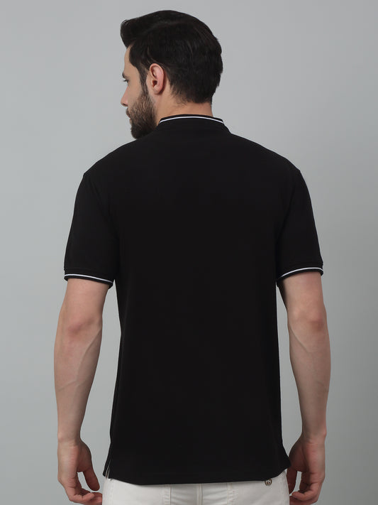 T-Shirt for Men | Breathable & Soft with Color Fastness Regular Fit Mandarin Collar Poly Cotton Fabric Solid Pattern