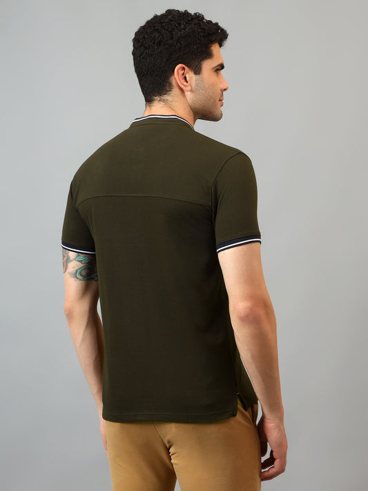 T-Shirt for Men | Breathable & Soft with Color Fastness Regular Fit Mandarin Collar Poly Cotton Fabric Solid Pattern