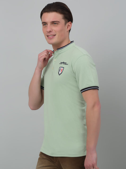 T-Shirt for Men | Breathable & Soft with Color Fastness Regular Fit Mandarin Collar Poly Cotton Fabric Solid Pattern