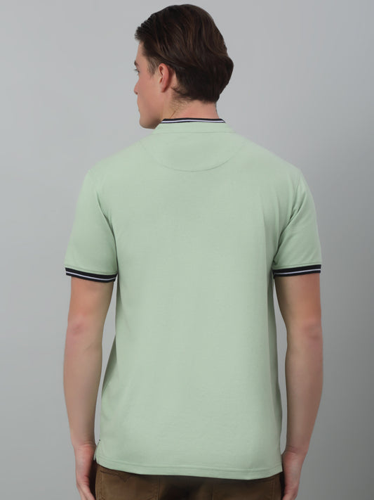 T-Shirt for Men | Breathable & Soft with Color Fastness Regular Fit Mandarin Collar Poly Cotton Fabric Solid Pattern
