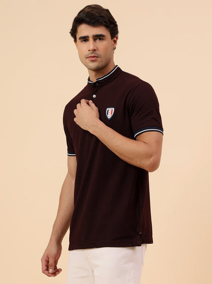 T-Shirt for Men | Breathable & Soft with Color Fastness Regular Fit Mandarin Collar Poly Cotton Fabric Solid Pattern