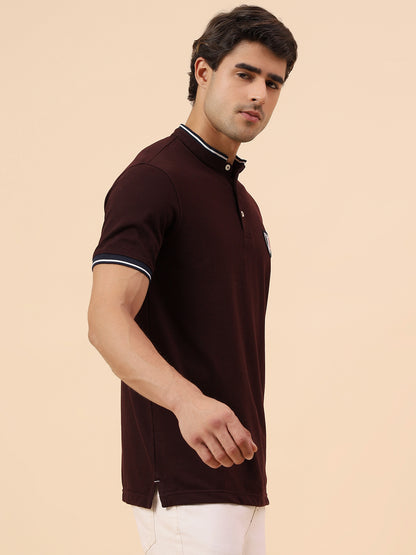 T-Shirt for Men | Breathable & Soft with Color Fastness Regular Fit Mandarin Collar Poly Cotton Fabric Solid Pattern