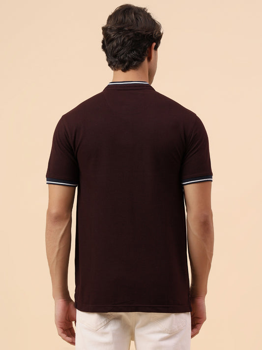 T-Shirt for Men | Breathable & Soft with Color Fastness Regular Fit Mandarin Collar Poly Cotton Fabric Solid Pattern