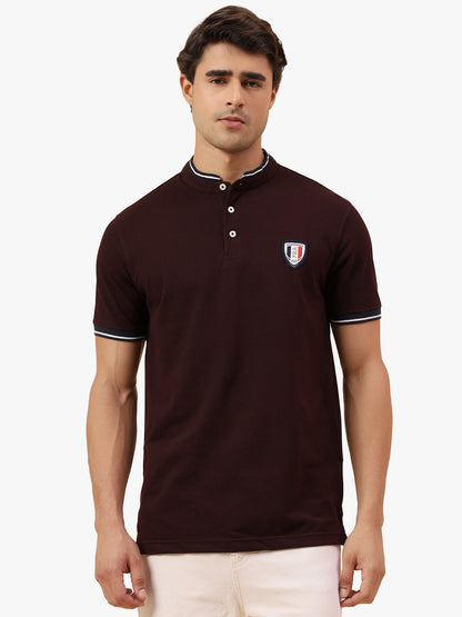 T-Shirt for Men | Breathable & Soft with Color Fastness Regular Fit Mandarin Collar Poly Cotton Fabric Solid Pattern