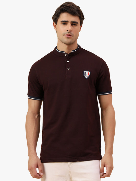 T-Shirt for Men | Breathable & Soft with Color Fastness Regular Fit Mandarin Collar Poly Cotton Fabric Solid Pattern