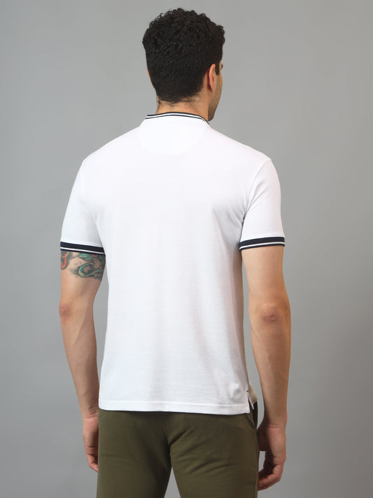 T-Shirt for Men | Breathable & Soft with Color Fastness Regular Fit Mandarin Collar Poly Cotton Fabric Solid Pattern