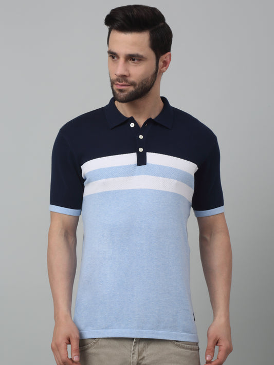 T-Shirt for Men | Breathable & Soft with Color Fastness Regular Fit Polo Neck Cotton Fabric Striped Pattern