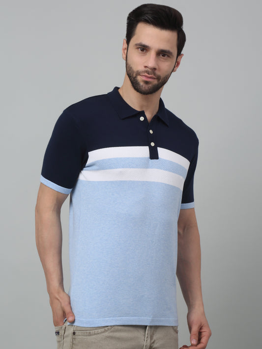 T-Shirt for Men | Breathable & Soft with Color Fastness Regular Fit Polo Neck Cotton Fabric Striped Pattern