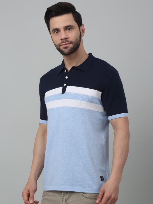 T-Shirt for Men | Breathable & Soft with Color Fastness Regular Fit Polo Neck Cotton Fabric Striped Pattern