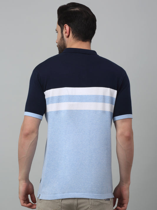 T-Shirt for Men | Breathable & Soft with Color Fastness Regular Fit Polo Neck Cotton Fabric Striped Pattern