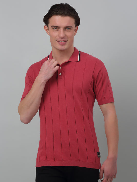 T-Shirt for Men | Breathable & Soft with Color Fastness Regular Fit Polo Neck Cotton Fabric Striped Pattern