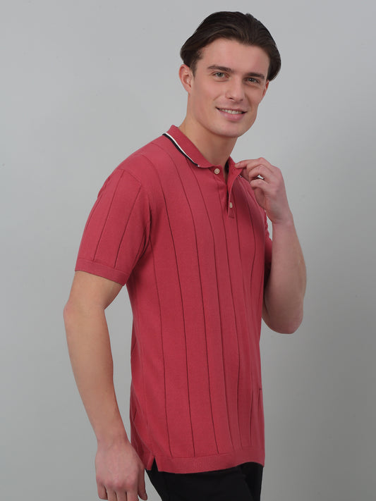 T-Shirt for Men | Breathable & Soft with Color Fastness Regular Fit Polo Neck Cotton Fabric Striped Pattern