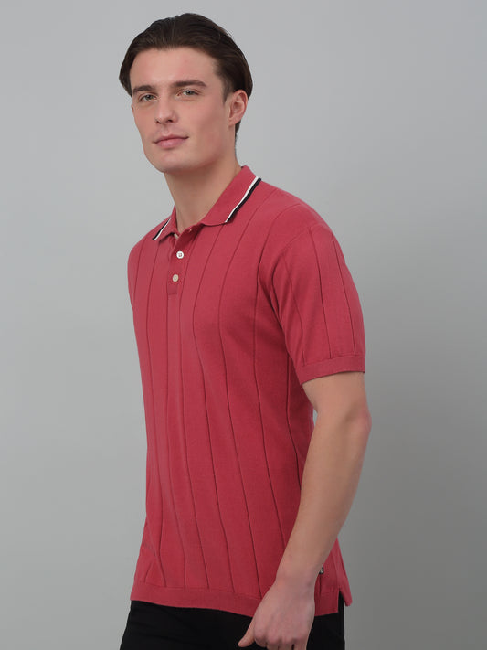 T-Shirt for Men | Breathable & Soft with Color Fastness Regular Fit Polo Neck Cotton Fabric Striped Pattern