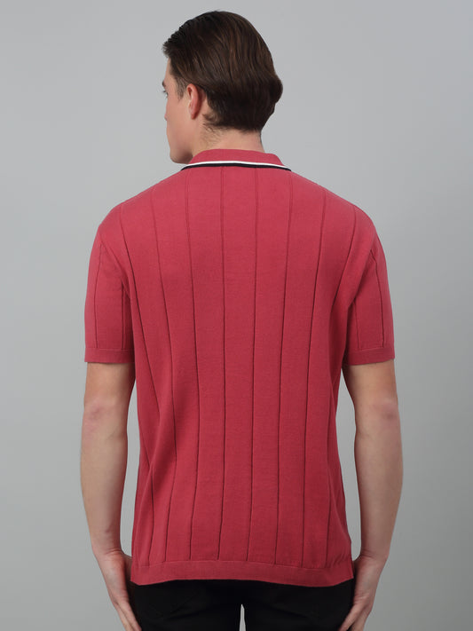 T-Shirt for Men | Breathable & Soft with Color Fastness Regular Fit Polo Neck Cotton Fabric Striped Pattern