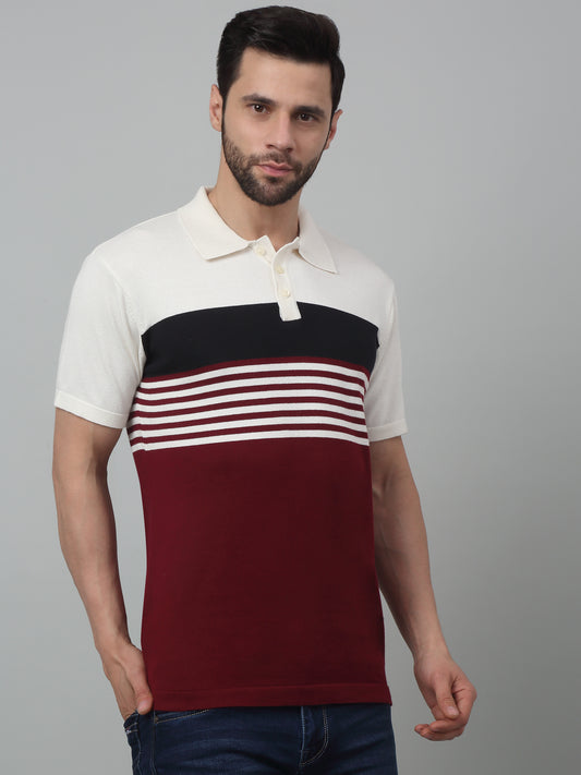 T-Shirt for Men | Breathable & Soft with Color Fastness Regular Fit Polo Neck Cotton Fabric Colour Block Pattern