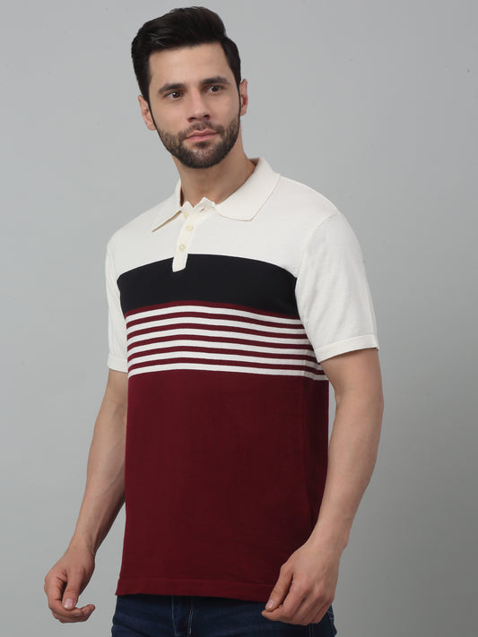 T-Shirt for Men | Breathable & Soft with Color Fastness Regular Fit Polo Neck Cotton Fabric Colour Block Pattern