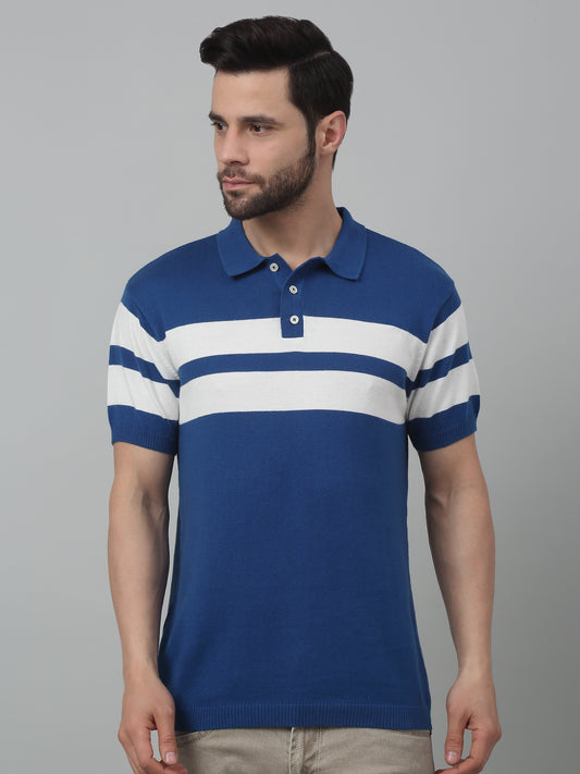 T-Shirt for Men | Breathable & Soft with Color Fastness Regular Fit Polo Neck Cotton Fabric Striped Pattern