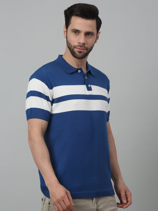 T-Shirt for Men | Breathable & Soft with Color Fastness Regular Fit Polo Neck Cotton Fabric Striped Pattern