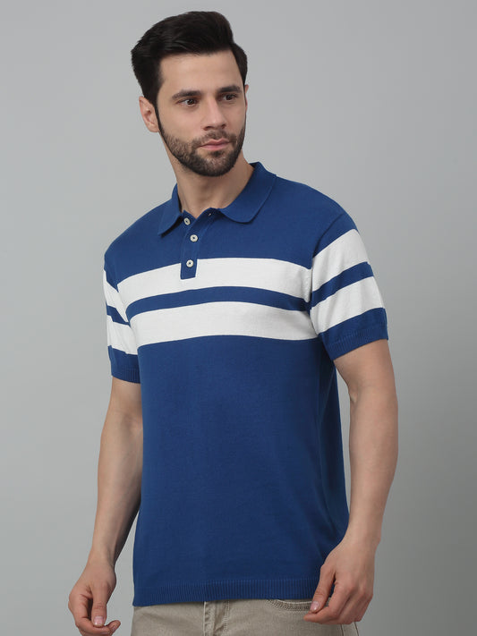 T-Shirt for Men | Breathable & Soft with Color Fastness Regular Fit Polo Neck Cotton Fabric Striped Pattern