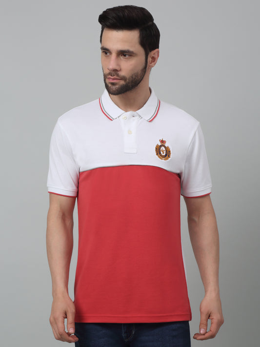 T-Shirt for Men | Breathable & Soft with Color Fastness Regular Fit Polo Neck Poly Cotton Fabric Colour Block Pattern