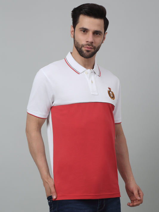 T-Shirt for Men | Breathable & Soft with Color Fastness Regular Fit Polo Neck Poly Cotton Fabric Colour Block Pattern
