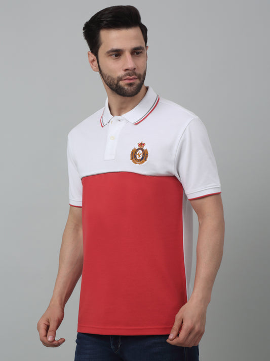 T-Shirt for Men | Breathable & Soft with Color Fastness Regular Fit Polo Neck Poly Cotton Fabric Colour Block Pattern