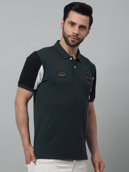 Men's Sea Green Polo neck Half Sleeve T-Shirt with color block sleeve