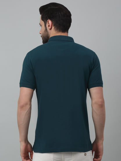 Men's Teal  Polo neck Half Sleeve T-Shirt with chest print