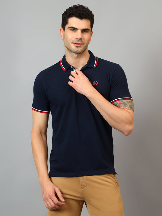 T-Shirt for Men | Breathable & Soft with Color Fastness Regular Fit Polo Neck Poly Cotton Fabric Solid Pattern