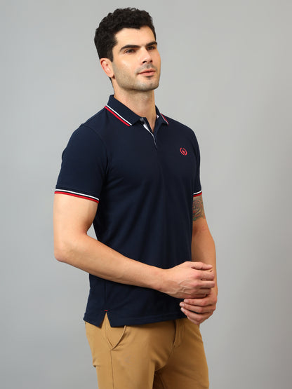 Men's Navy Blue Polo neck Half Sleeve T-Shirt