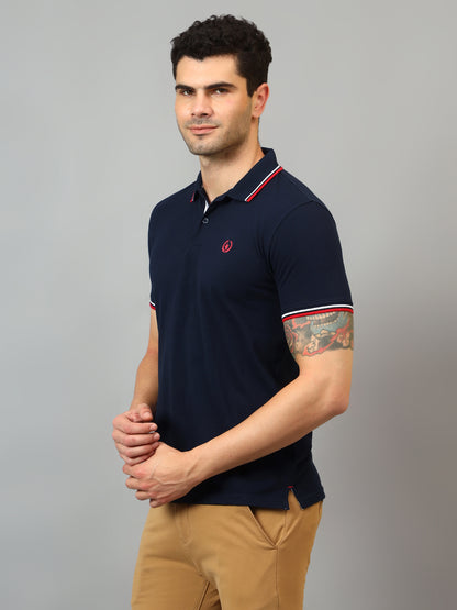 Men's Navy Blue Polo neck Half Sleeve T-Shirt