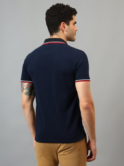 Men's Navy Blue Polo neck Half Sleeve T-Shirt