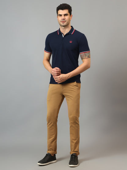 Men's Navy Blue Polo neck Half Sleeve T-Shirt